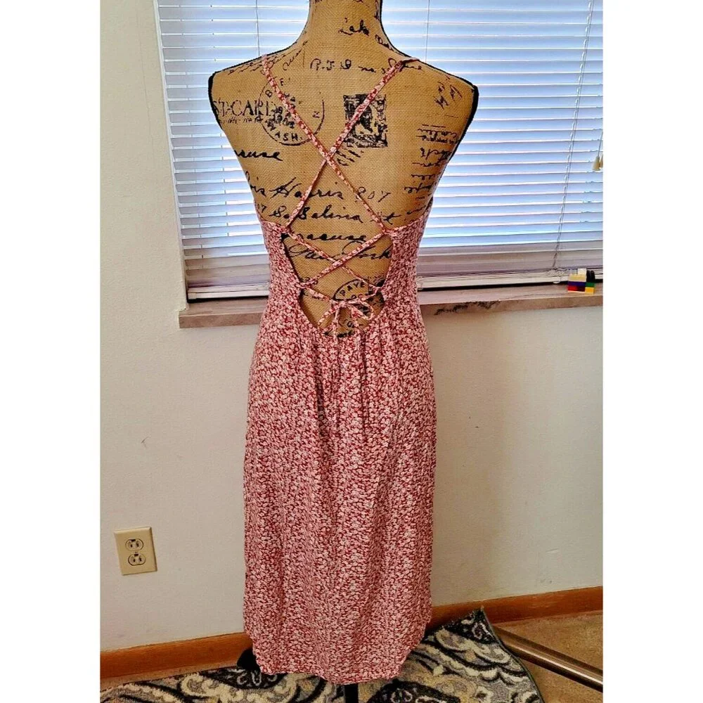 Aeropostale Floral Dress Spaghetti Straps Criss Cross Back Feminine Cottage Core
